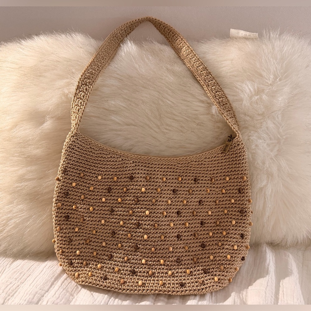 The Sak Crochet Beaded Shoulder Bag in Tan/ Khaki - Picture 2 of 9
